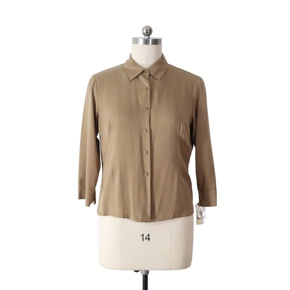 NWT pendleton tan tencel lyocell button up shirt L large womens blouse top NEW - Picture 1 of 11